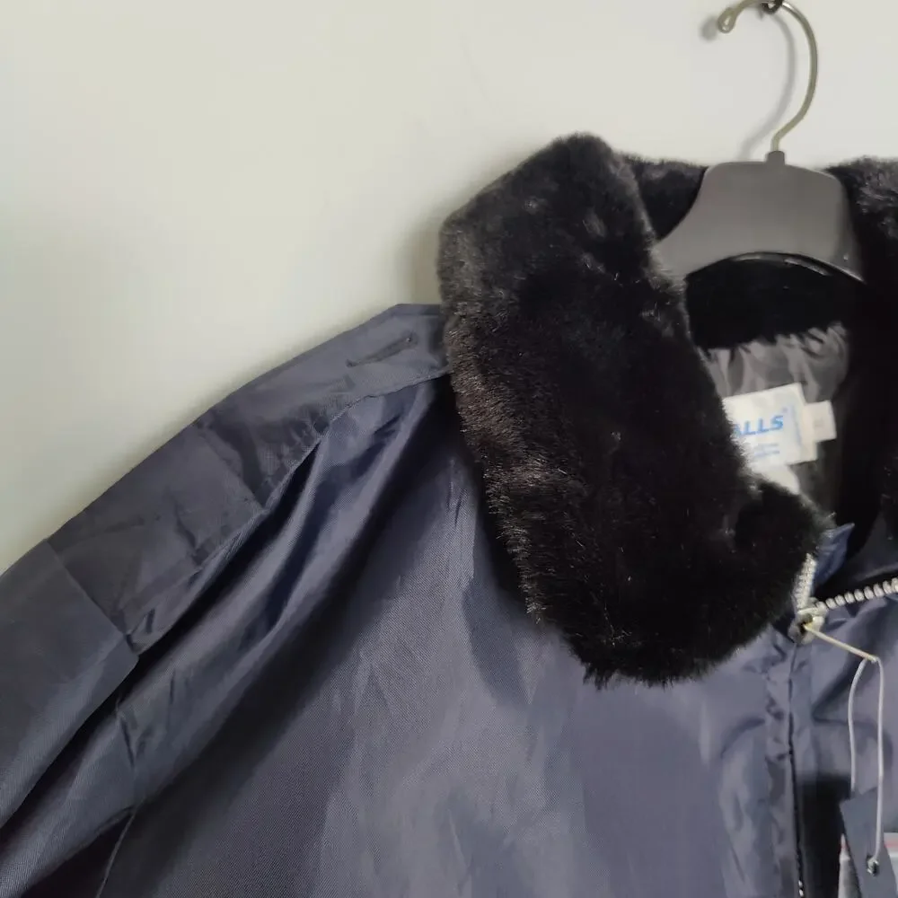 Vintage NWT NOS Galls Sz XL Police Security Bomber Jacket Navy Faux Fur Collar